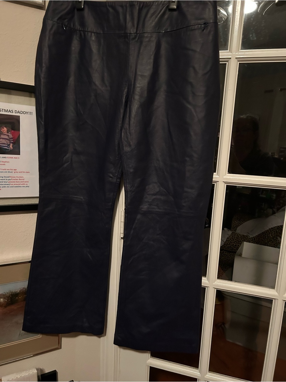 Shape FX Navy Leather Straight-Leg Pants